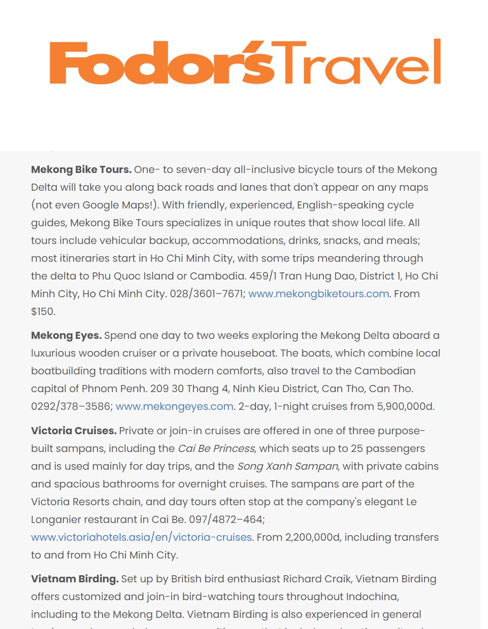 Fodor's Travel - Mekong Bike Tours